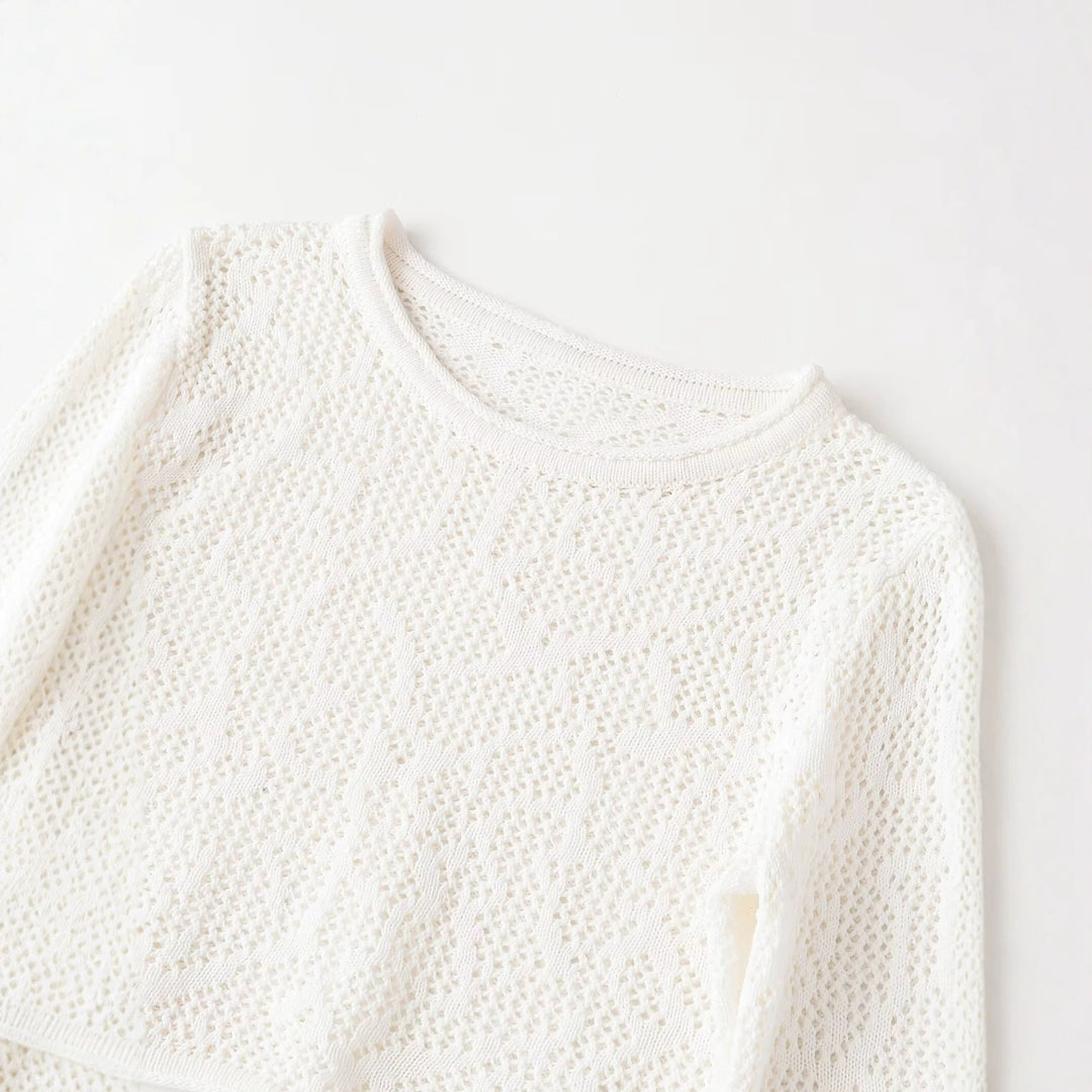 Damen gehäkeltes Cropped-Strickoberteil mit Trompetenärmeln Echo Archiv