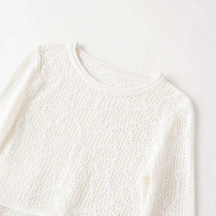 Damen gehäkeltes Cropped-Strickoberteil mit Trompetenärmeln Echo Archiv