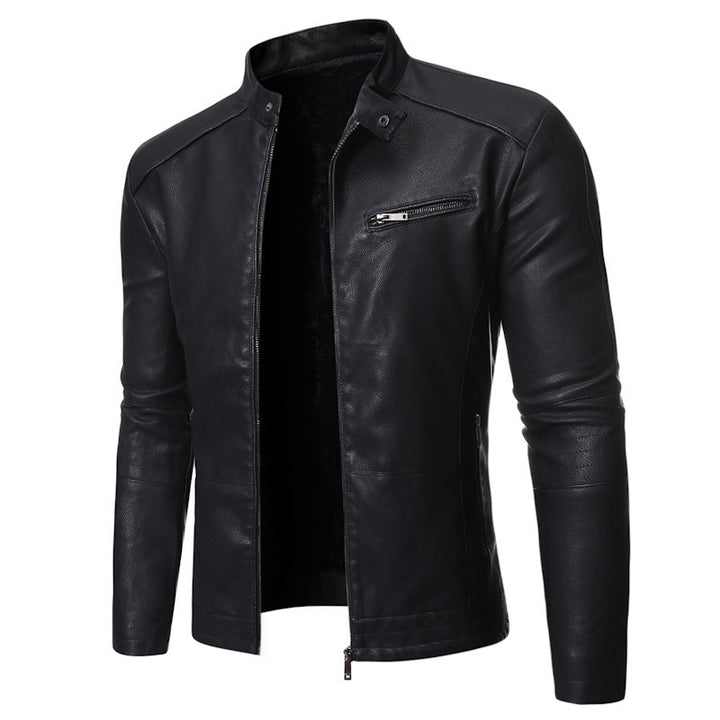 Herren Biker-Lederjacke mit asymmetrischem Reißverschluss und gesteppten Ärmel Echoarchiv