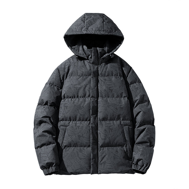 Herren Nano-Steppjacke mit Kapuze und botanischem Allover-Druck, winddichtem Außenmaterial und thermischer Synthetikfüllung – Taviero