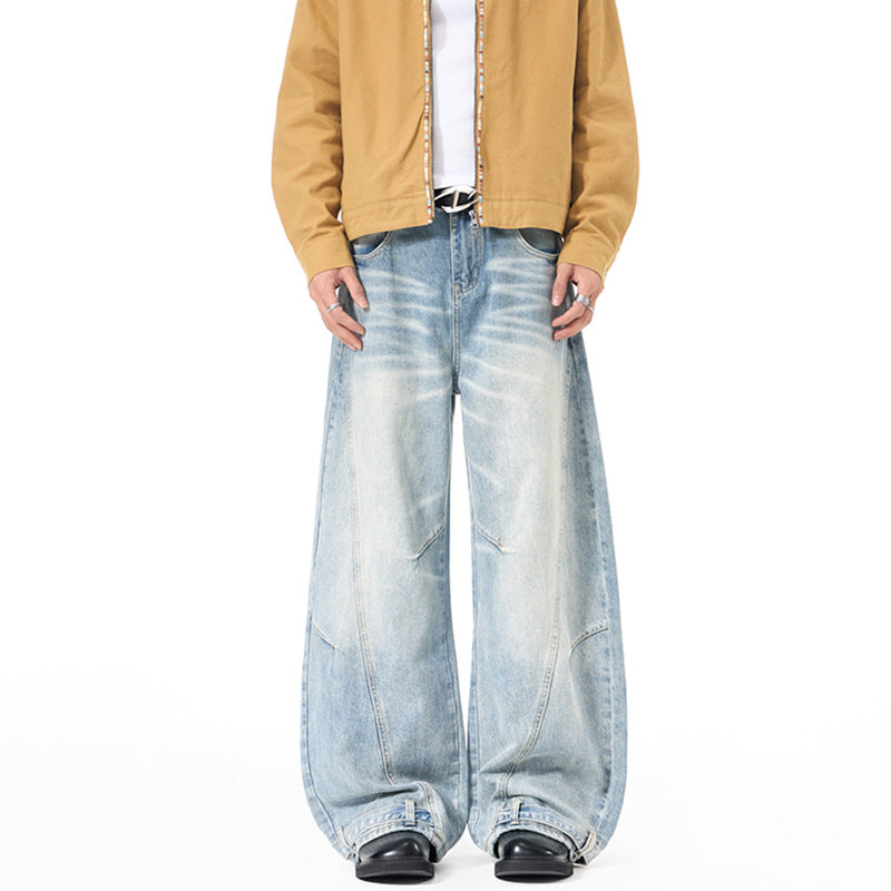 Herren Weitfallende Denim-Palazzo‑Hose mit skulpturalen Nahtpaneelen und bodenlangem Saum Echo Archiv