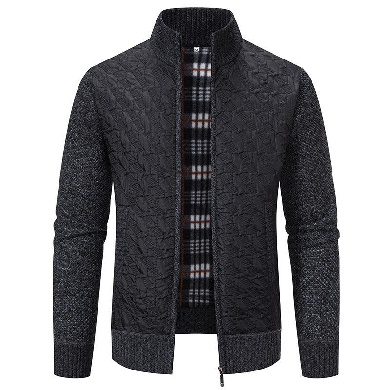 Herren gesteppte Strick‑Hybridjacke mit Stehkragen, durchgehendem Reißverschluss und kariertem Futter Echo Archiv