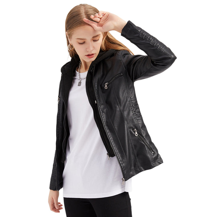 Damen nan taillierte Kunstlederjacke mit Kapuze, gesteppter Armblende und verdeckten Reißverschlusstaschen Echo Archiv
