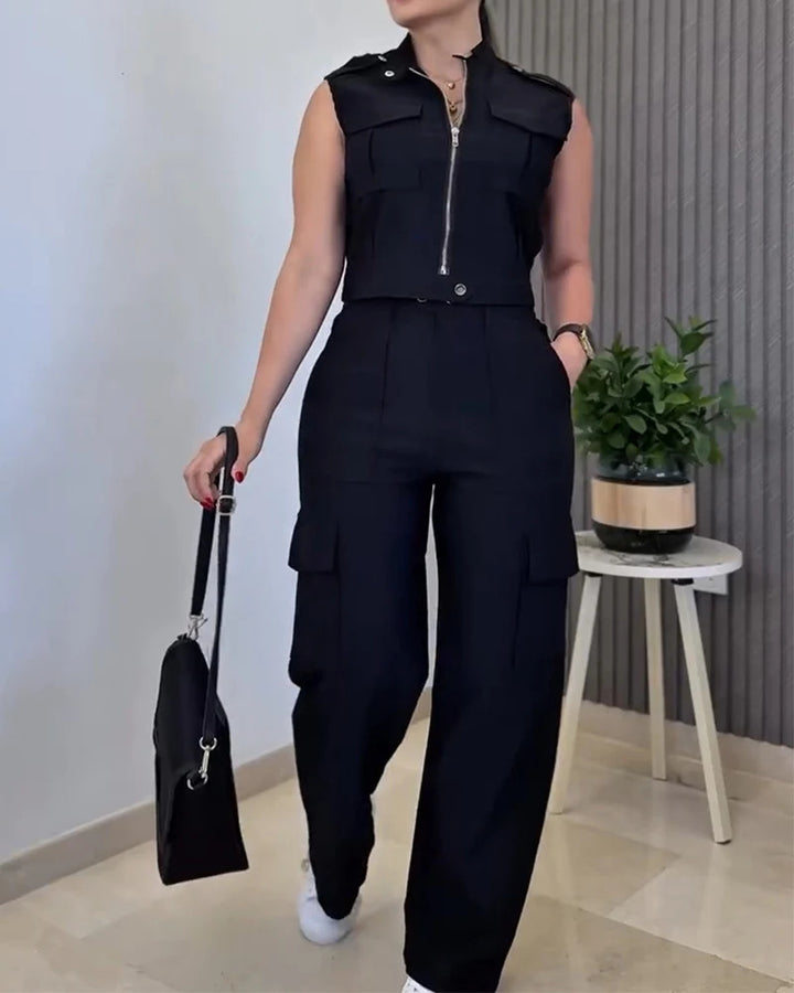 Damen Cargo-Jumpsuit mit kurzem Oberteil und praktischen Taschen Echo Archiv