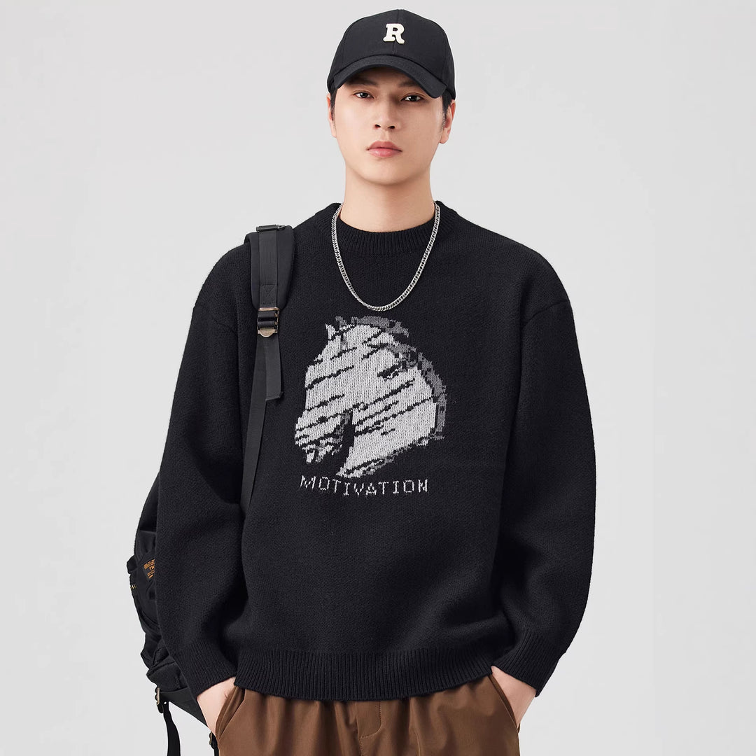 Damen Oversize-Strickpullover mit Intarsienmotiv und Rundhalsausschnitt Echo Archiv