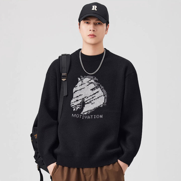 Damen Oversize-Strickpullover mit Intarsienmotiv und Rundhalsausschnitt Echo Archiv