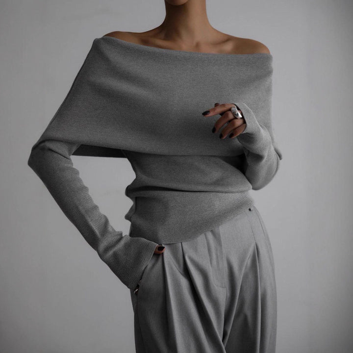 Damen schulterfreier Feinstrick-Pullover mit umlegbarem Carmenkragen Echo Archiv