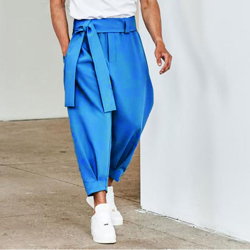 Herren elegante Freizeithose mit bindbarem Taillenband und weitem Schnitt Echoarchiv