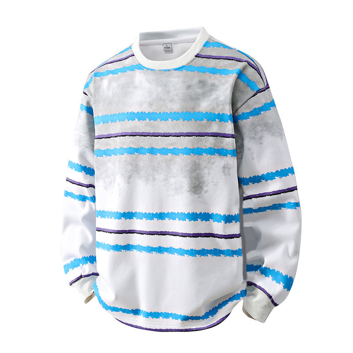 Herren Rundhals-Sweatshirt mit Aquarellstreifen und gerippten Bündchen Echoarchiv