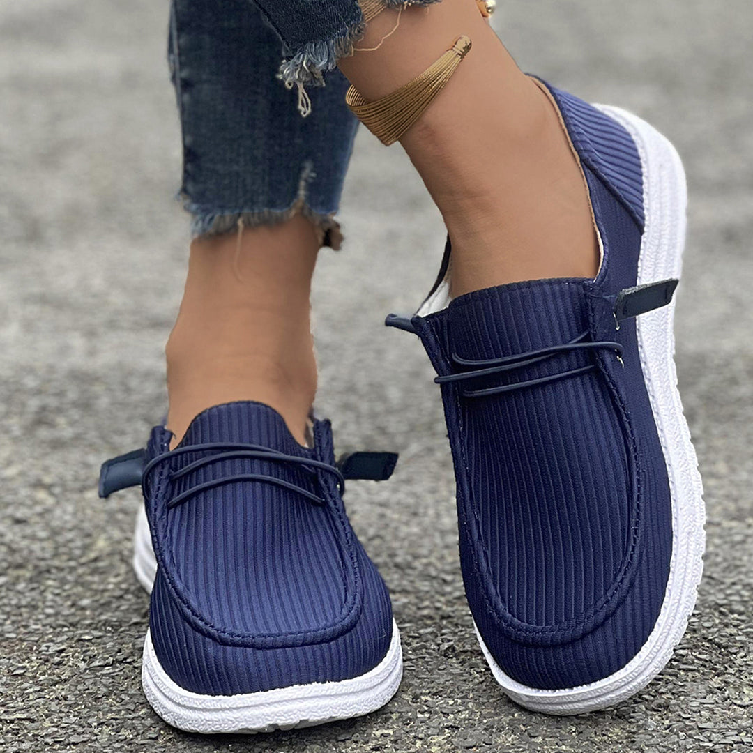Damen nan lässige Slip-On Sneaker-Halbschuhe mit geripptem Textilobermaterial und elastischer Schnürung Echo Archiv