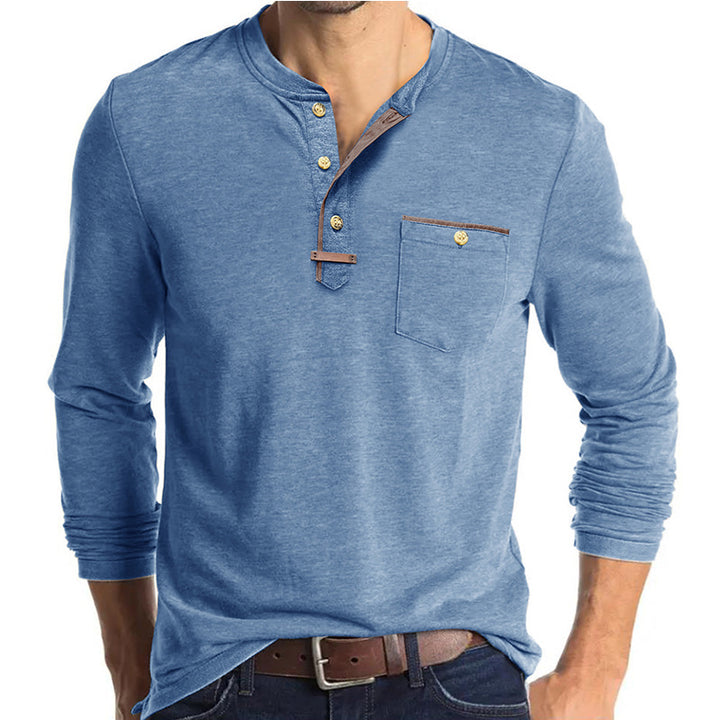 Herren Elegantes Langarm-Henley-Shirt mit kontrastierenden Details Echoarchiv