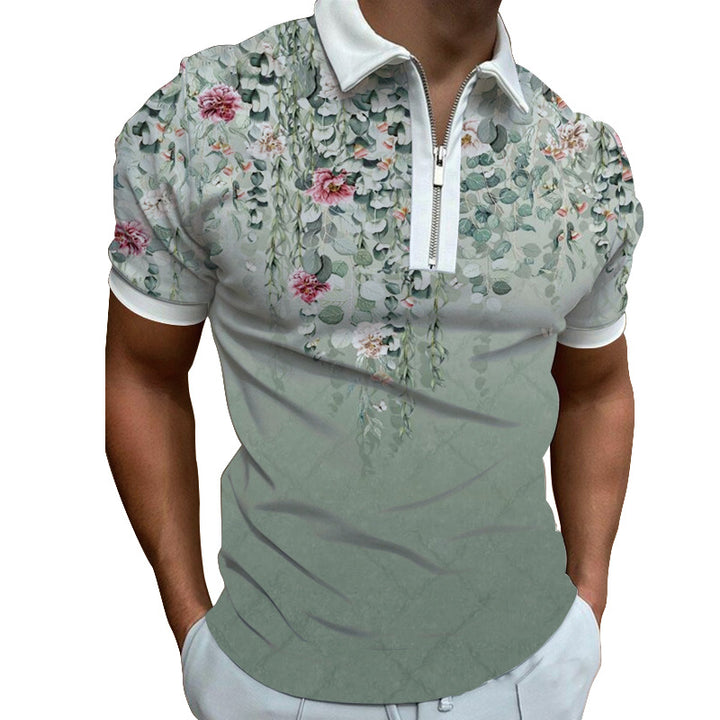Herren Poloshirt mit modernem grafischen Muster und Reißverschluss Echoarchiv