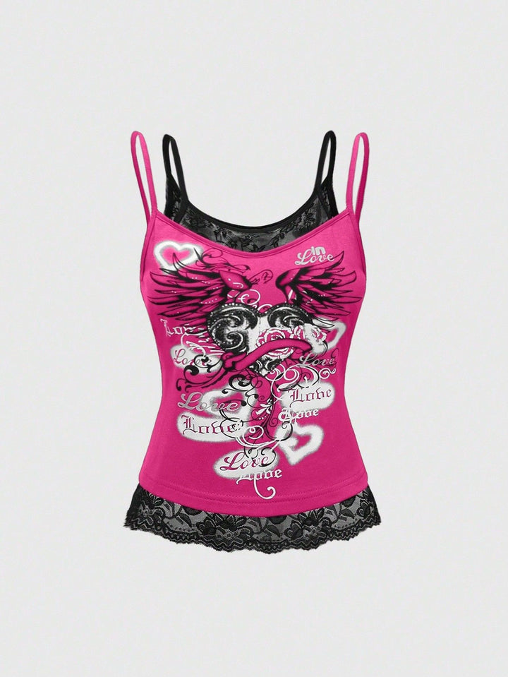 Damen Spitze Cami Top mit Grafischem Print Echo Archiv