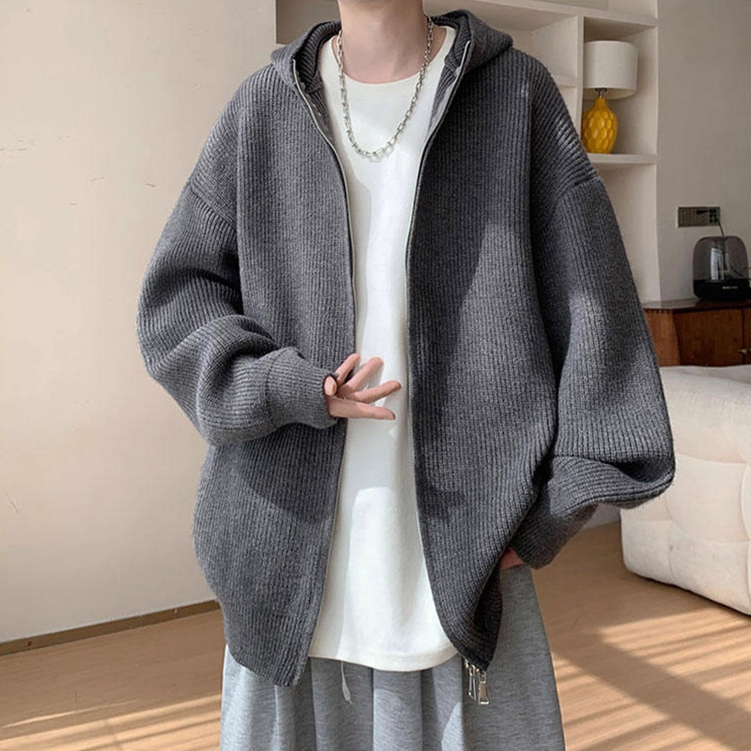 Herren Modische Strickjacke mit Kapuze und Reißverschluss Echoarchiv