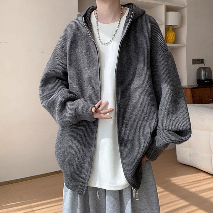 Herren Modische Strickjacke mit Kapuze und Reißverschluss Echoarchiv