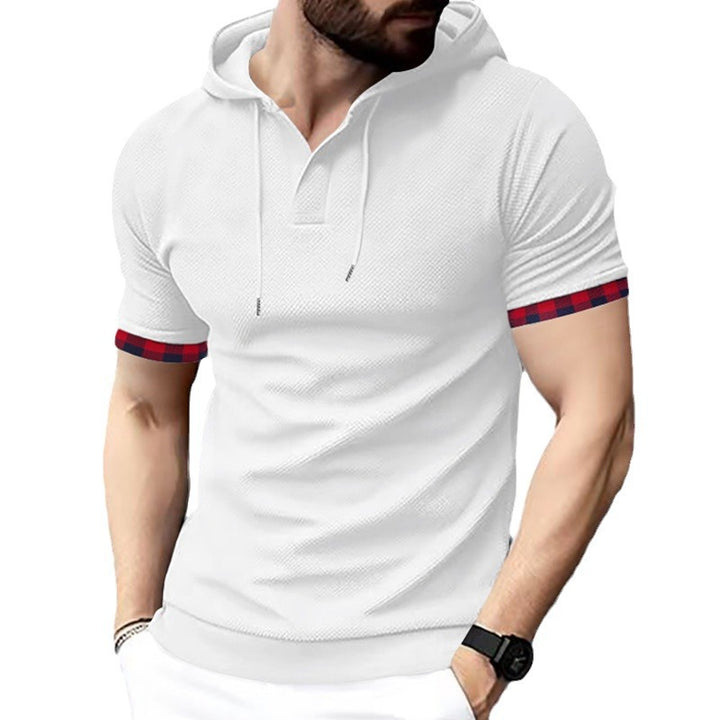 Herren nan figurbetontes Kurzarm-Kapuzenpoloshirt mit Henley-Blende und Kordelzug Echo Archiv