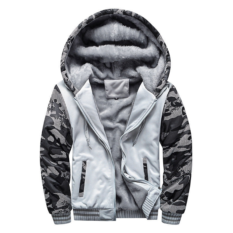 Herren Kapuzenblouson mit dichtem Sherpa-Innenfutter, kontrastierenden Ärmeln und Kordelzug – Cavarno