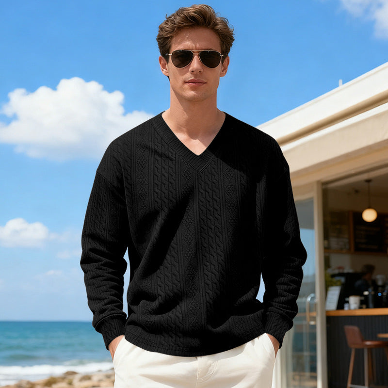 Herren Strickpullover mit V-Ausschnitt und Zopfmuster Echoarchiv