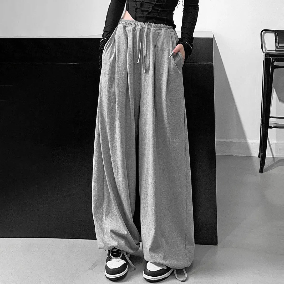 Damen weite hochgeschnittene Lounge-Hose aus weichem Jersey mit Tunnelzug und Seitentaschen – Avélisse