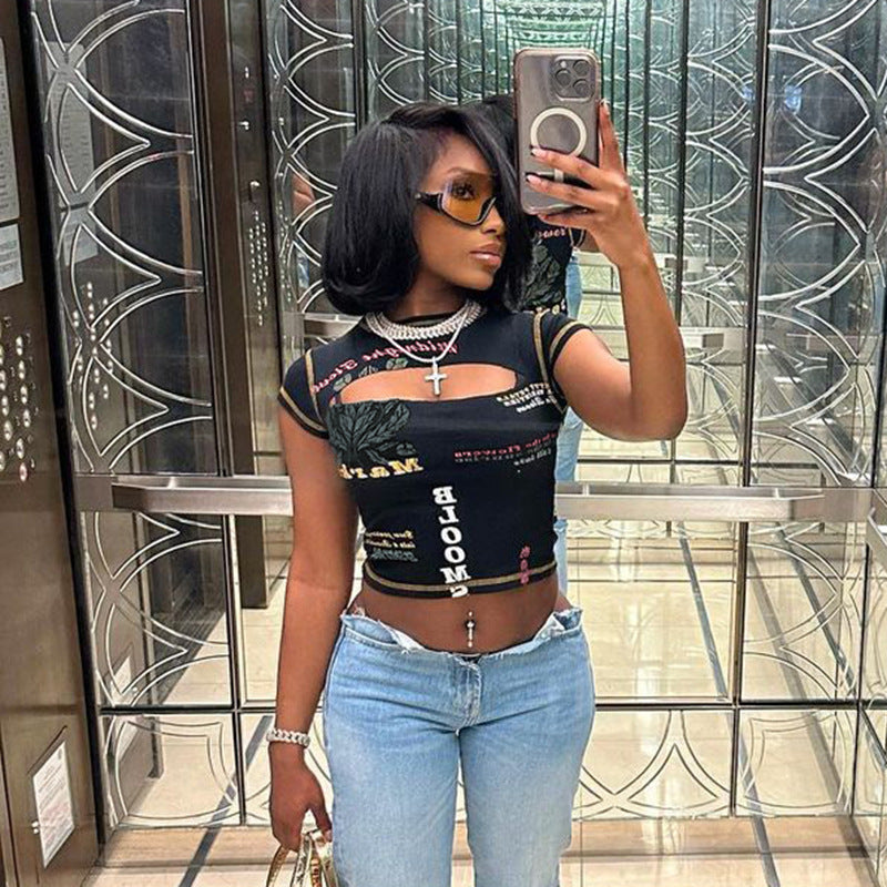 Damen Trendiges Crop-Top mit grafischen Prints Echo Archiv