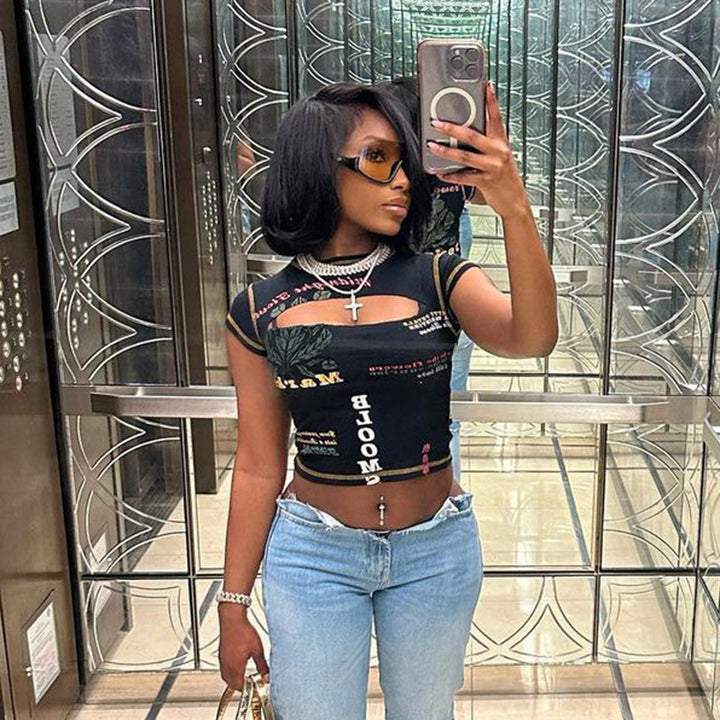 Damen Trendiges Crop-Top mit grafischen Prints Echo Archiv