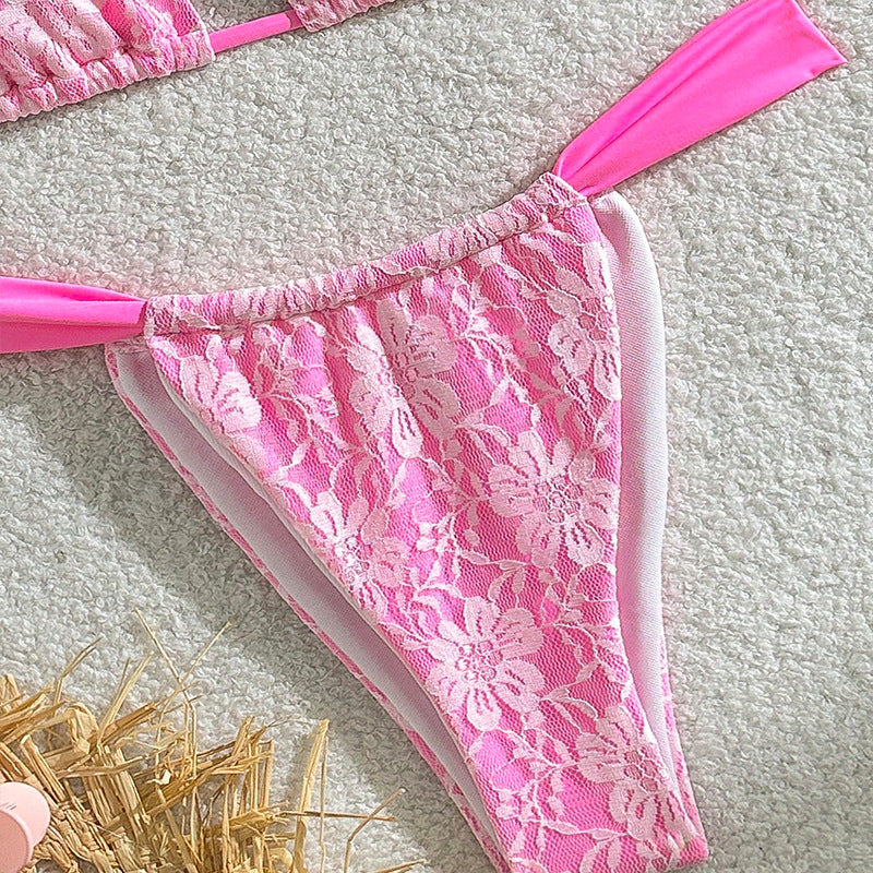 Damen Triangel-Bikini mit floralem Spandex-Muster und verstellbaren Trägern Echo Archiv