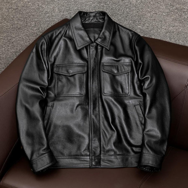 Herren Overshirt-Lederjacke mit Brusttaschen und verdecktem Reißverschluss Echoarchiv