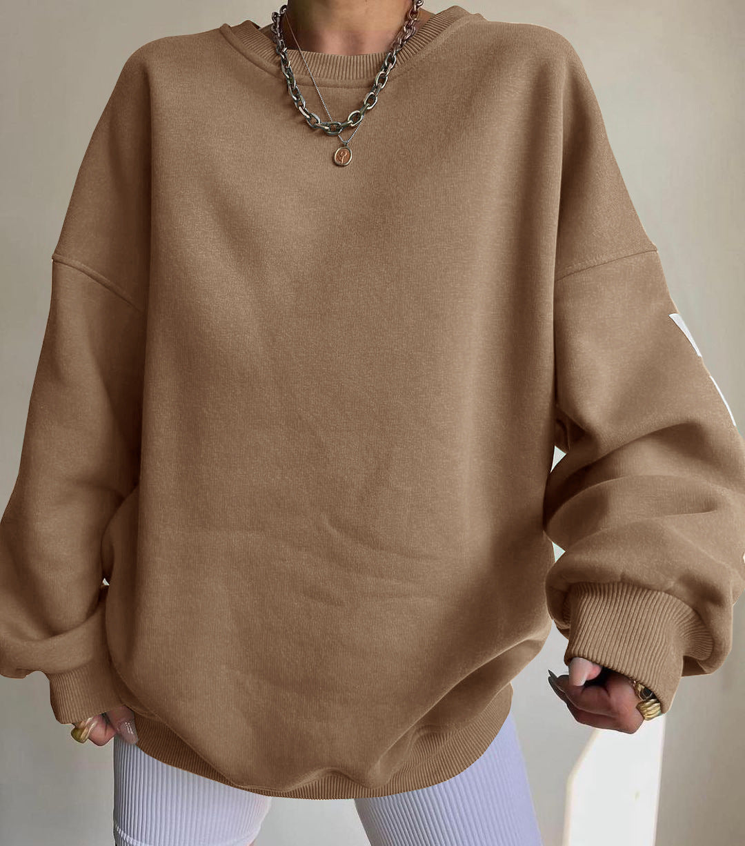 Damen Oversized Sweatshirt mit Blockprint-Ärmeln und weitem Drop-Shoulder-Schnitt Echoarchiv