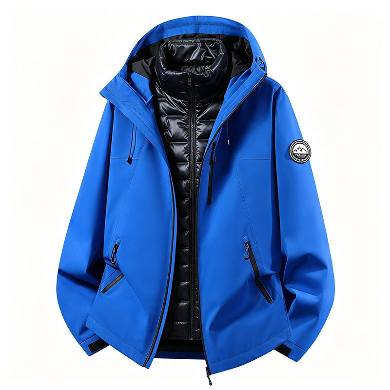 Unisex nicht wasserdichte dreiteilige Softshell-Jacke mit abnehmbarer gestepptem Innenjacke und Kapuze – Taviero