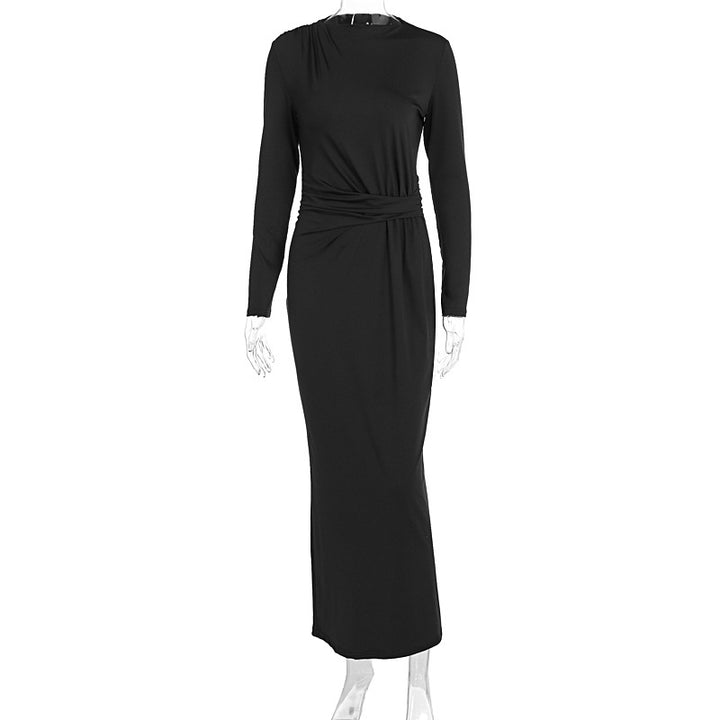 Damen figurbetontes Maxikleid mit eleganten Drapierungen und langem Arm Echo Archiv