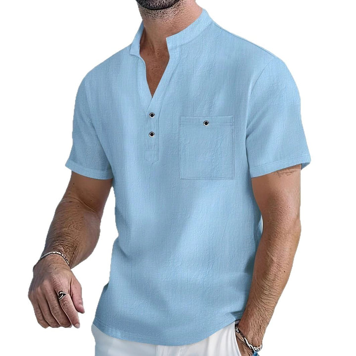 Herren Kurzarm-Hemd mit modischem Henley-Ausschnitt und Brusttasche Echoarchiv