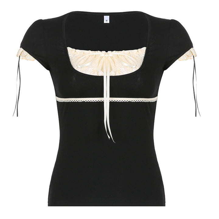 Damen Elegantes Spitzenoberteil mit raffinierten Schnürdetails Echo Archiv