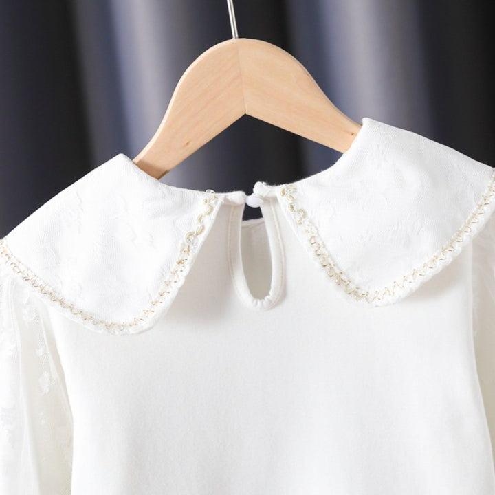 Damen Bluse mit dekorativen Blumenapplikationen und transparenten Puffärmeln Echo Archiv