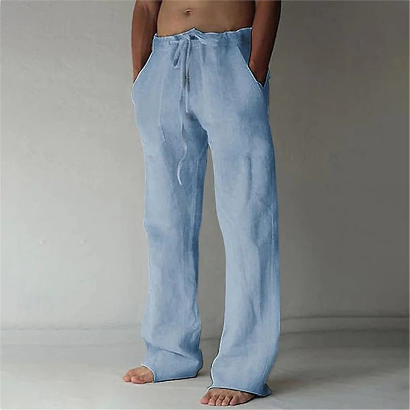 Herren lässige Leinenhose mit adjustablem Bund und seitlichen Taschen Echoarchiv
