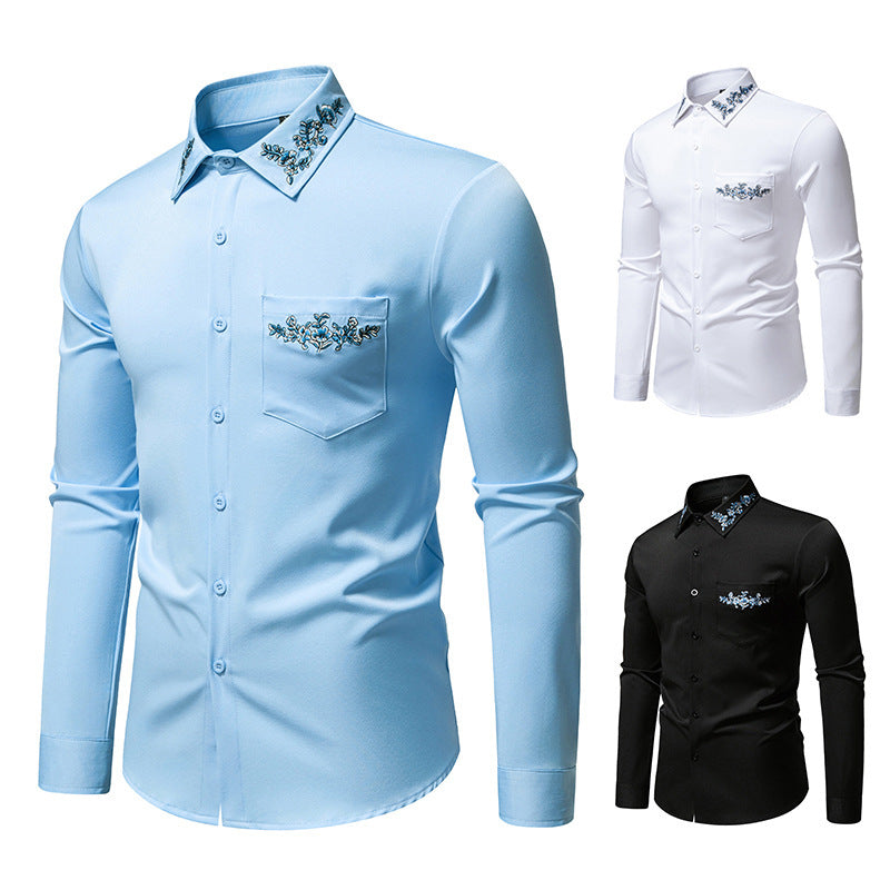 Herren elegantes Hemd mit kunstvollem Bestickungsdesign Echoarchiv