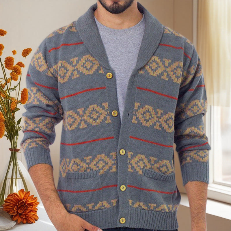 Herren Strickjacke mit modernem geometrischem Muster und praktischen Taschen Echoarchiv