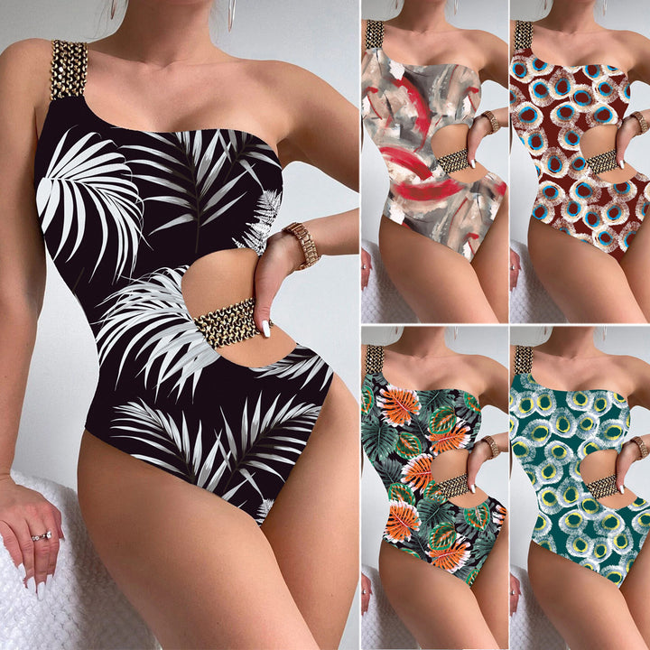 Damen Einteiliger Designer-Badeanzug mit asymmetrischem Schnitt und modischem Trägerriemen Echo Archiv