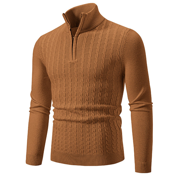 Herren Eleganter Zopfmuster-Halbzip-Pullover mit hohem Stehkragen und schmaler Passform Echo Archiv