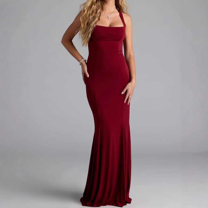 Damen Elegantes langen Kleid mit schulterfreien Trägern und leichtem Schimmer Echo Archiv