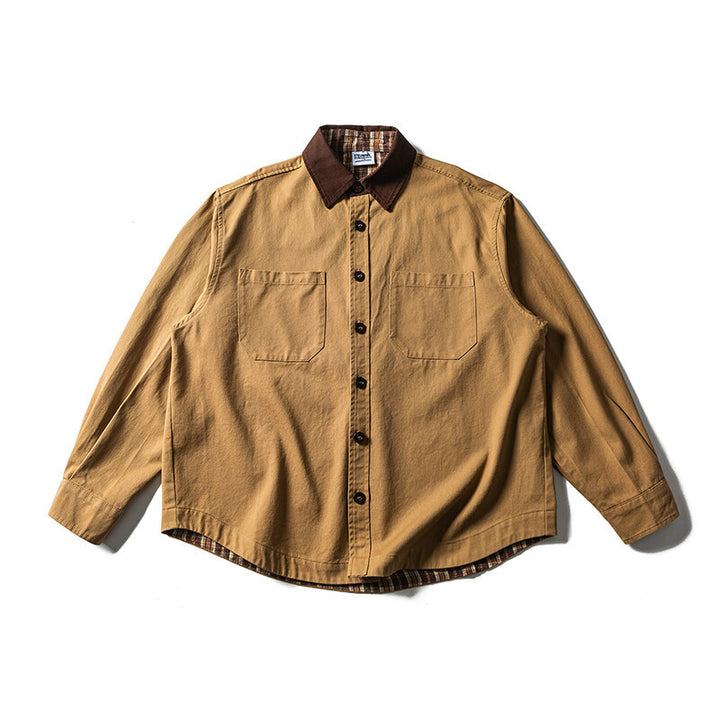 Unisex Oversize Hemdjacke mit Kontrastkragen und kariertem Innenfutter Echoarchiv