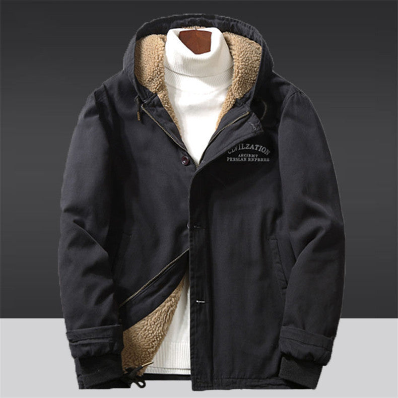 Herren Kapuzenjacke im Vintage-Worker-Stil mit Sherpa‑Futter – Taviero