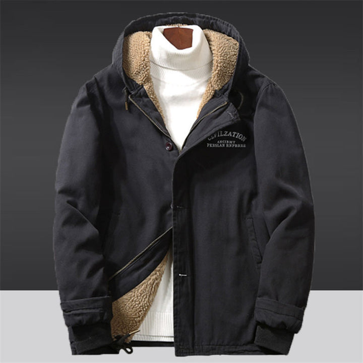 Herren Kapuzenjacke im Vintage-Worker-Stil mit Sherpa‑Futter – Taviero