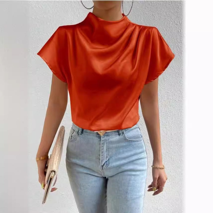 Damen Elegantes Satinoberteil mit hochgeschlossenem Ausschnitt und soften Drapierungen Echo Archiv