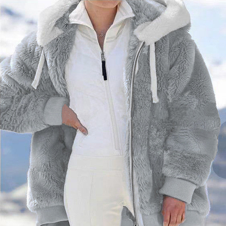 Damen nan kuschelige Kapuzen-Teddyjacke mit wattiertem Innenfutter und Rippbündchen Echo Archiv