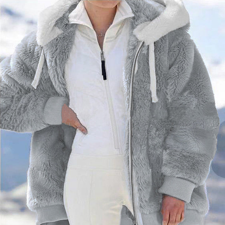 Damen nan kuschelige Kapuzen-Teddyjacke mit wattiertem Innenfutter und Rippbündchen Echo Archiv
