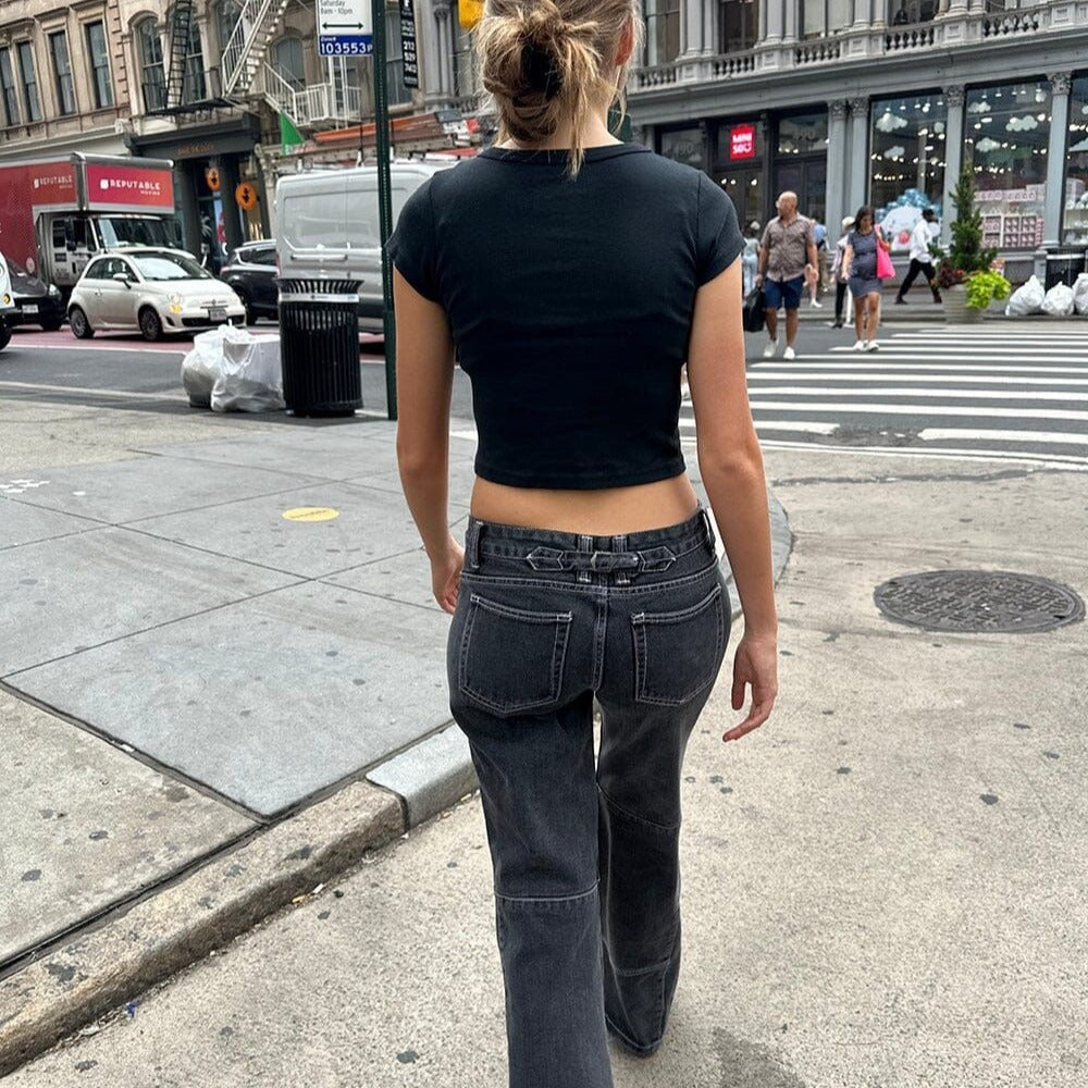 Damen Crop-Top mit kreativem Grafikdruck und lässigem Schnitt Echo Archiv