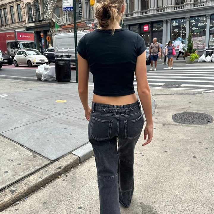 Damen Crop-Top mit kreativem Grafikdruck und lässigem Schnitt Echo Archiv