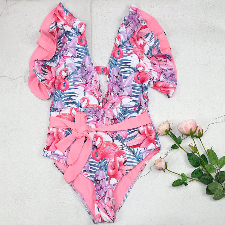 Damen Badeanzug mit floralem Design und frischem Wickelbund Echo Archiv