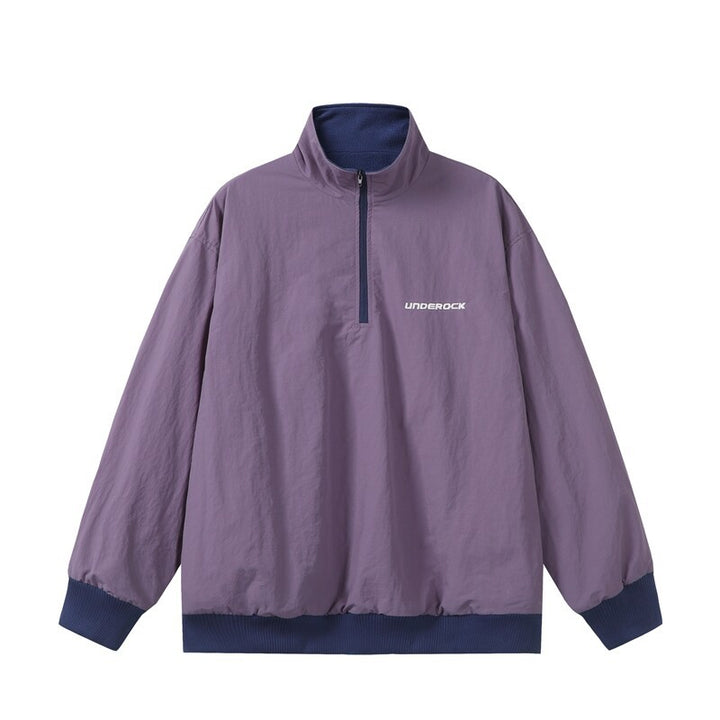 Unisex Oversize Windbreaker-Pullover mit halbem Reißverschluss und geripptem Saum Echoarchiv