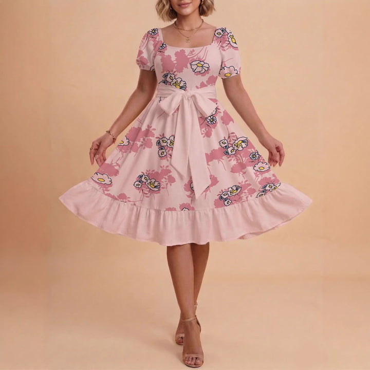 Damen Retro Maxikleid mit Puffärmeln und Taillengürtel Echo Archiv